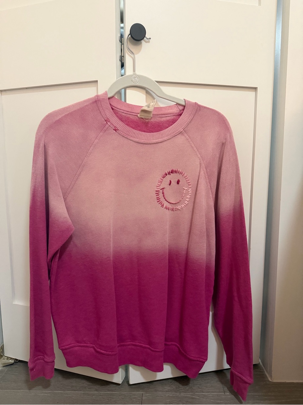 Women's Pink Ombre Crewneck Sweatshirt with Smiley Detail